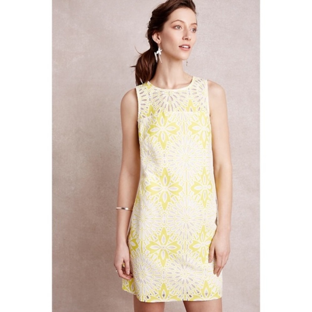 Anthropologie Weston Yellow Lemon Lace Dress